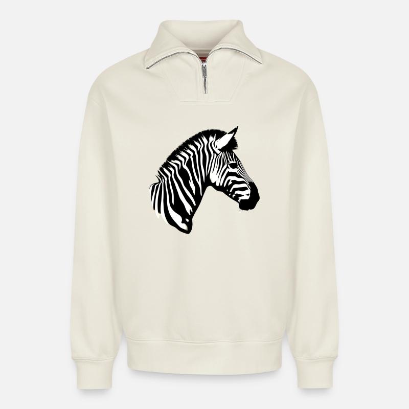 Zebra - Relaxed Unisex Organic Half Zip Sweatshirt – von SPREAD - Naturweiß