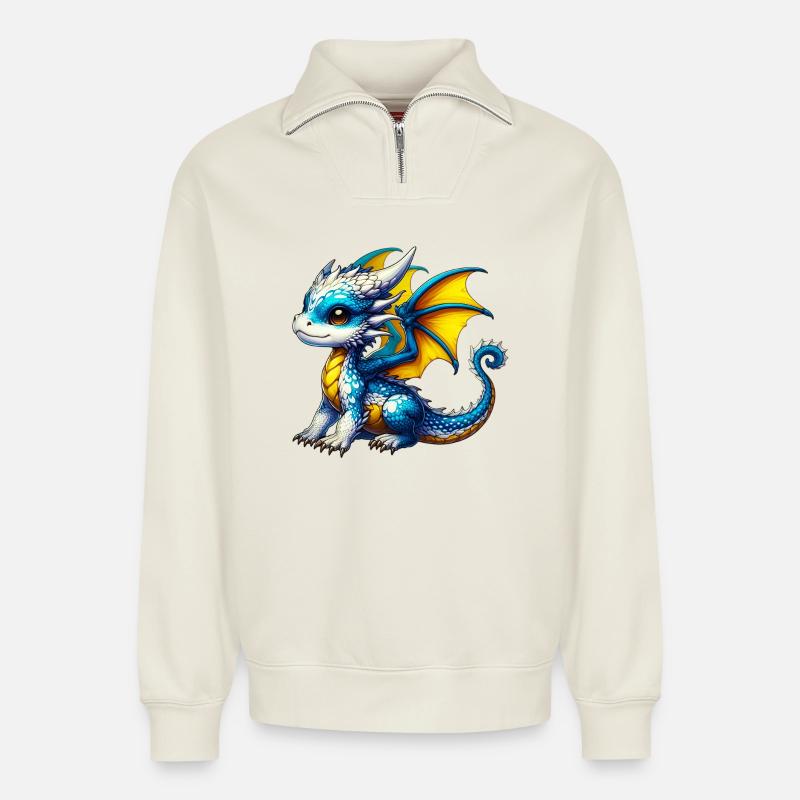 Drache - Relaxed Unisex Organic Half Zip Sweatshirt – von SPREAD - Naturweiß