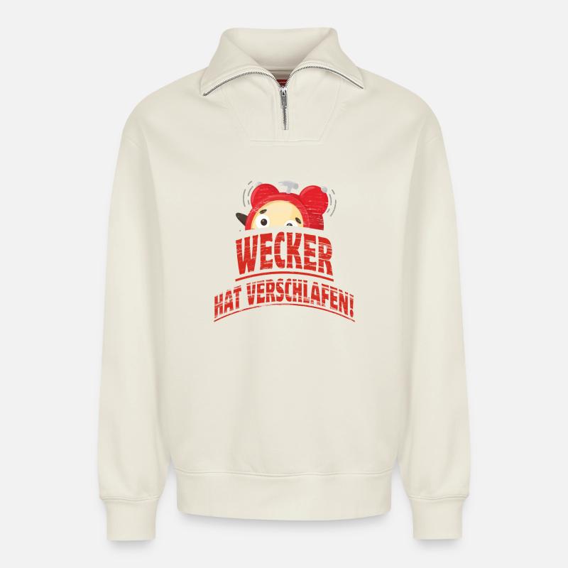 Wecker hat verschlafen - Relaxed Unisex Organic Half Zip Sweatshirt – von SPREAD - Naturweiß