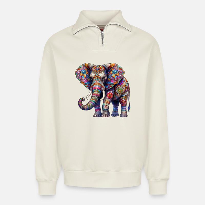 Elefant - Relaxed Unisex Organic Half Zip Sweatshirt – von SPREAD - Naturweiß