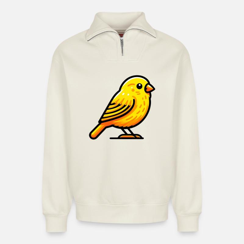 Kanarienvogel - Relaxed Unisex Organic Half Zip Sweatshirt – von SPREAD - Naturweiß