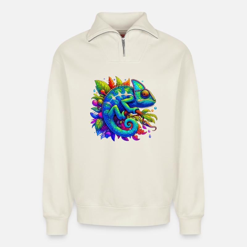 Caméléon - Sweat unisexe décontracté en coton biologique à demi-zip – de SPREAD - blanc cassé