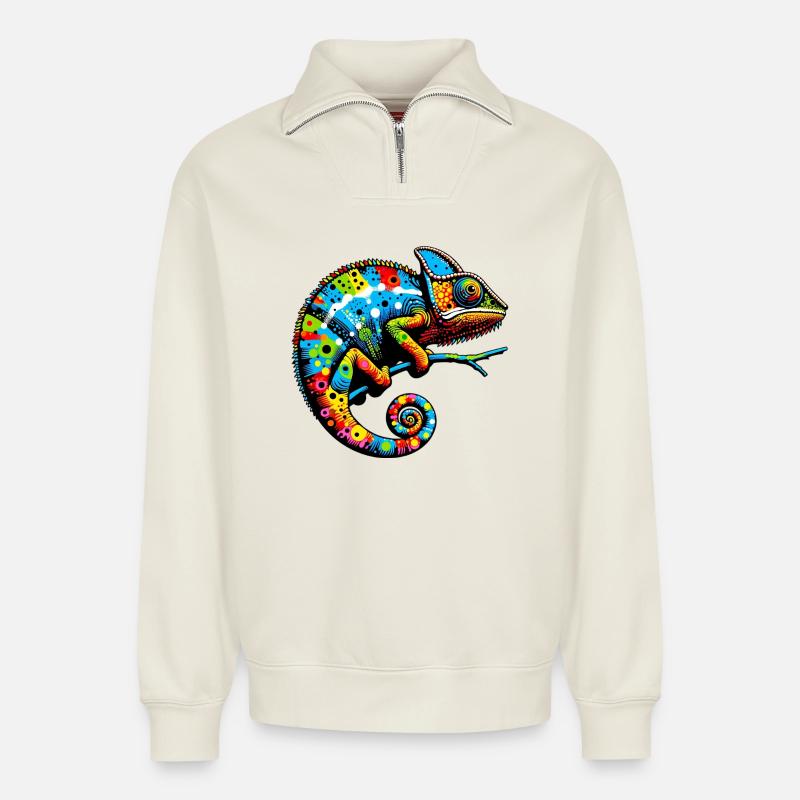 Chamäleon - Relaxed Unisex Organic Half Zip Sweatshirt – von SPREAD - Naturweiß