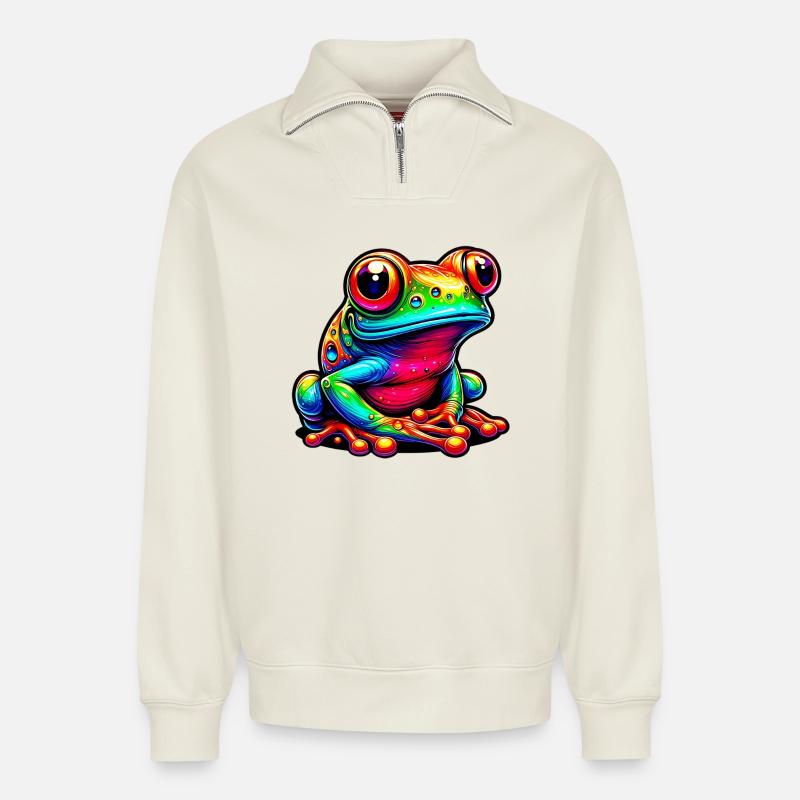 Frosch - Relaxed Unisex Organic Half Zip Sweatshirt – von SPREAD - Naturweiß