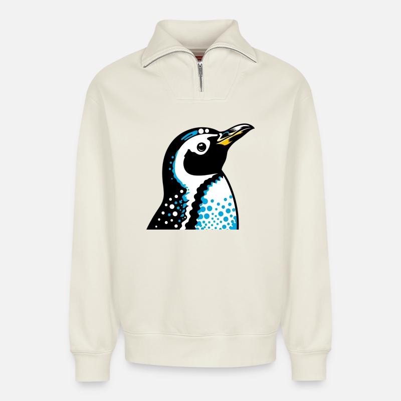 Pingouin - Sweat unisexe décontracté en coton biologique à demi-zip – de SPREAD - blanc cassé