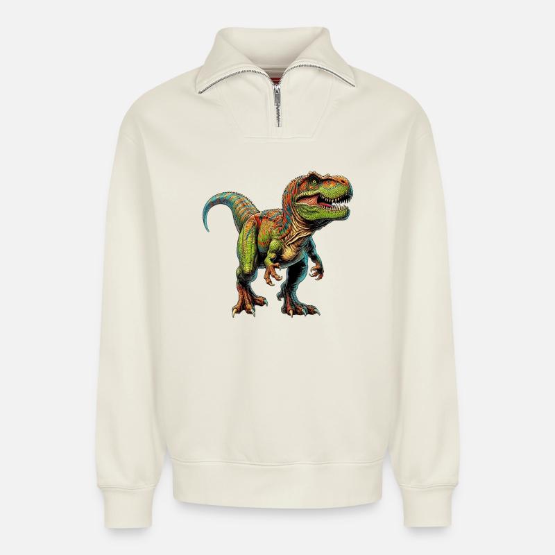 Dinosaurier - Relaxed Unisex Organic Half Zip Sweatshirt – von SPREAD - Naturweiß