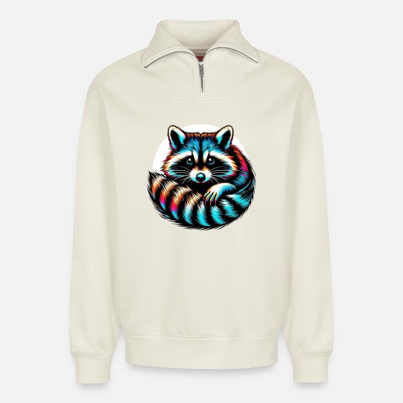 Waschbär - Relaxed Unisex Organic Half Zip Sweatshirt – von SPREAD - Naturweiß