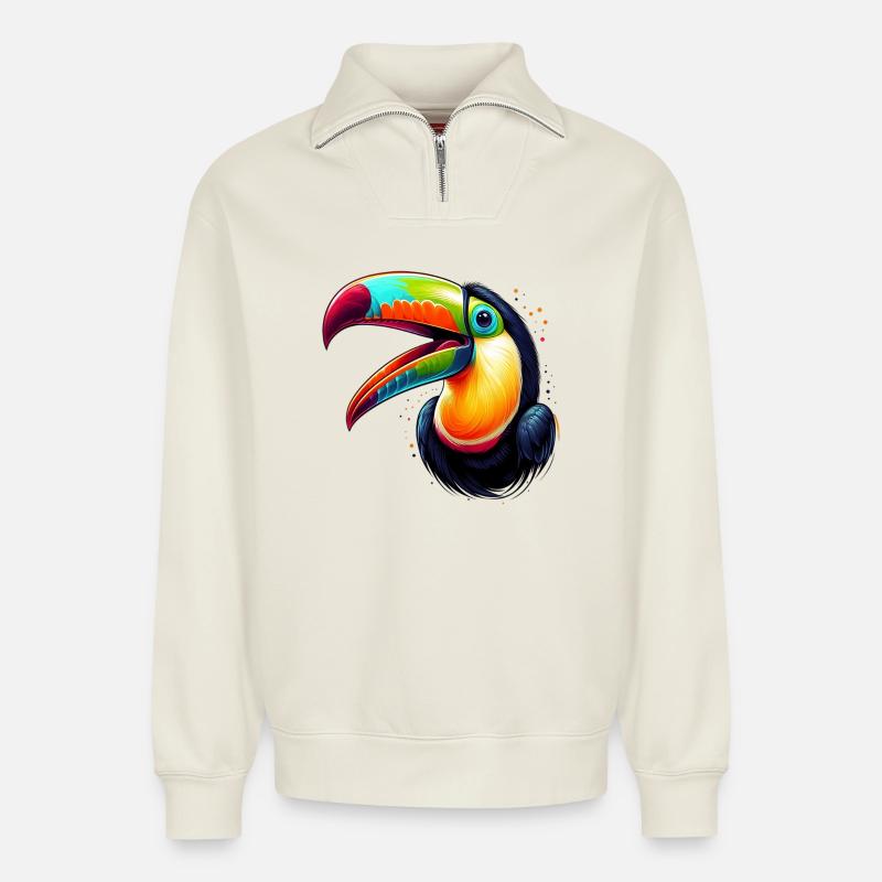 Tukan - Relaxed Unisex Organic Half Zip Sweatshirt – von SPREAD - Naturweiß