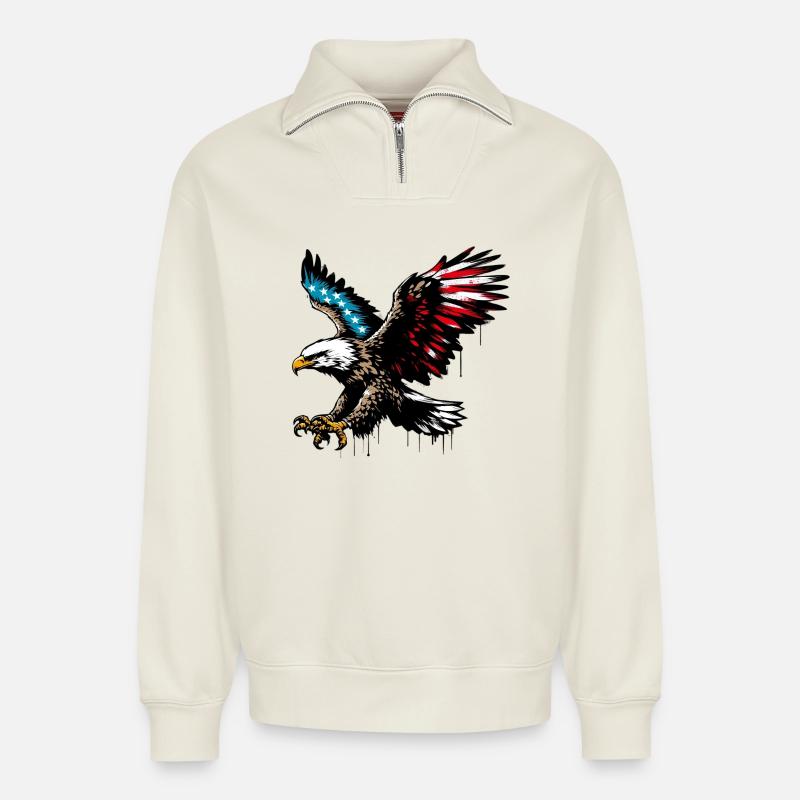 Eagle - Relaxed Unisex Organic Half Zip Sweatshirt – by SPREAD - off white
