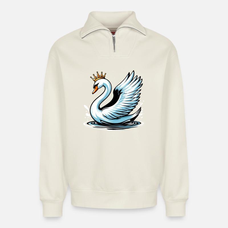 Cygne - Sweat unisexe décontracté en coton biologique à demi-zip – de SPREAD - blanc cassé