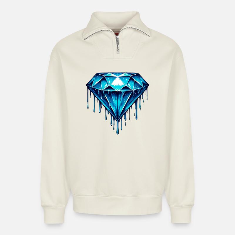 Diamant - Sweat unisexe décontracté en coton biologique à demi-zip – de SPREAD - blanc cassé