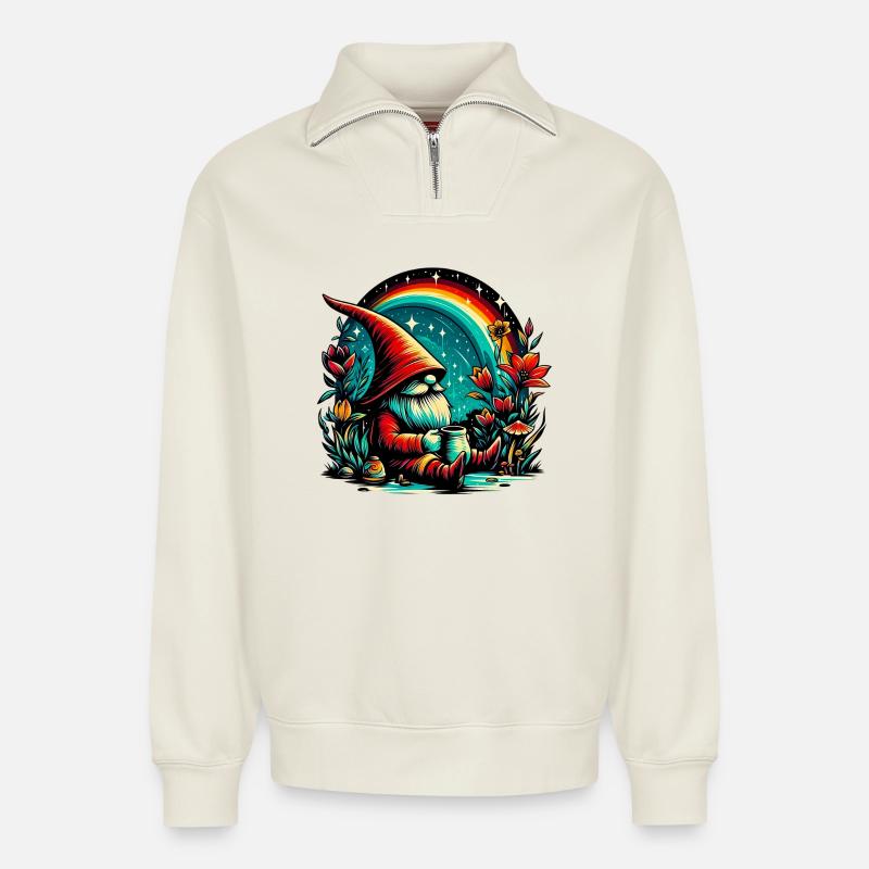 Gnome - Sweat unisexe décontracté en coton biologique à demi-zip – de SPREAD - blanc cassé