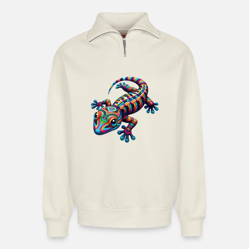 Gecko - Relaxed Unisex Organic Half Zip Sweatshirt – von SPREAD - Naturweiß