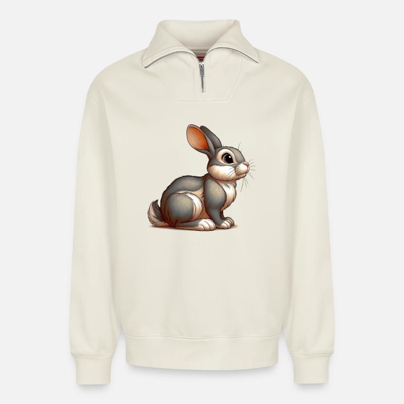Rabbit - Relaxed Unisex Organic Half Zip Sweatshirt – by SPREAD - off white