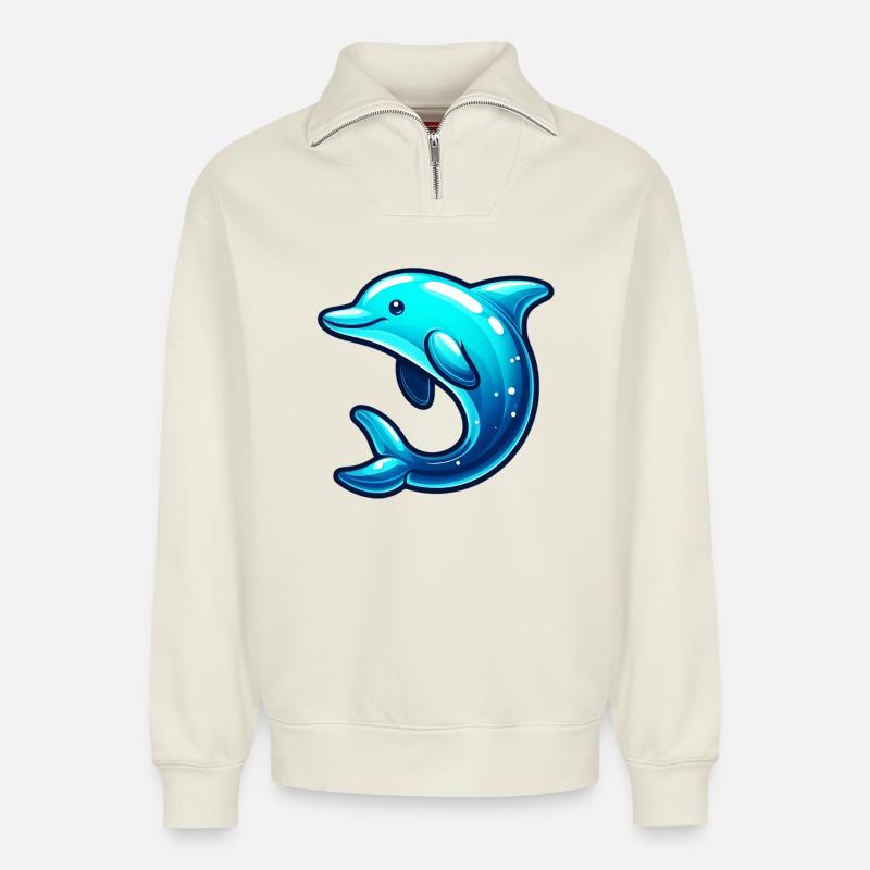 Delfin - Relaxed Unisex Organic Half Zip Sweatshirt – von SPREAD - Naturweiß