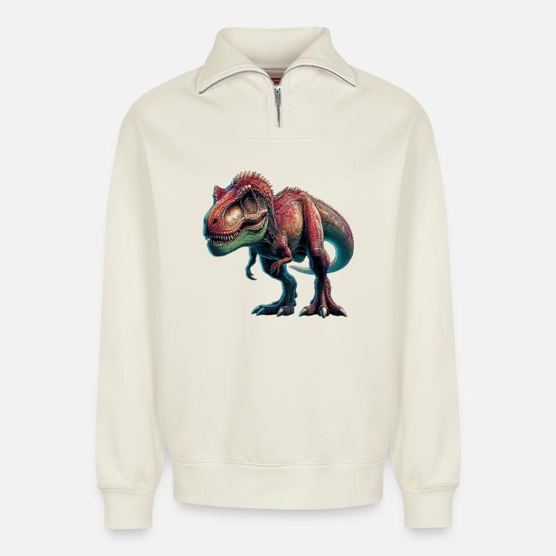 Dinosaurier - Relaxed Unisex Organic Half Zip Sweatshirt – von SPREAD - Naturweiß