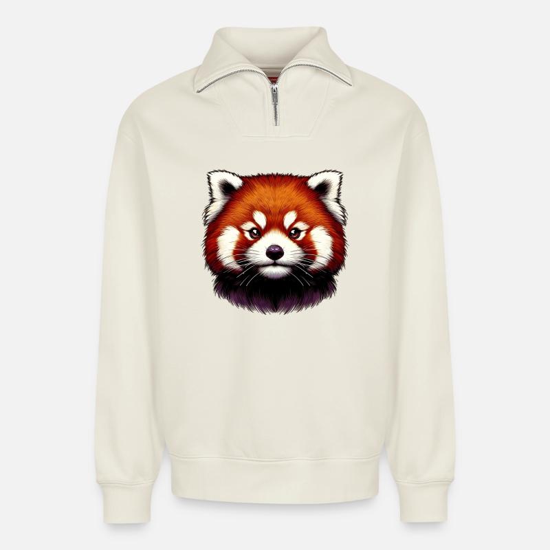 Kleiner Panda - Relaxed Unisex Organic Half Zip Sweatshirt – von SPREAD - Naturweiß