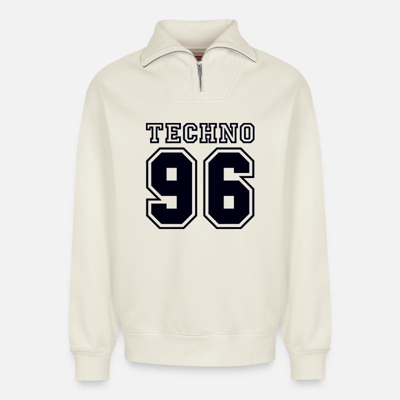 TECHNO 96 - Relaxed Unisex Organic Half Zip Sweatshirt – by SPREAD - off white