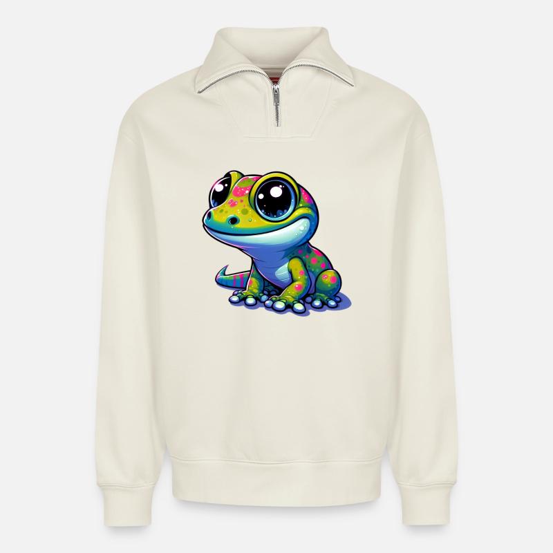 Gecko - Relaxed Unisex Organic Half Zip Sweatshirt – von SPREAD - Naturweiß