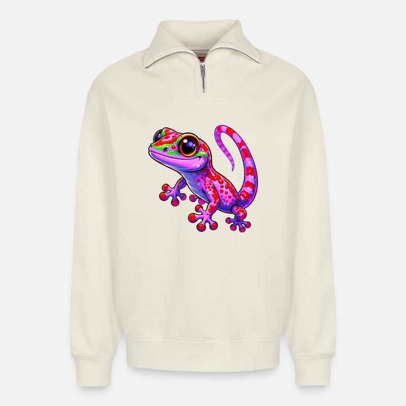 Gecko - Relaxed Unisex Organic Half Zip Sweatshirt – von SPREAD - Naturweiß