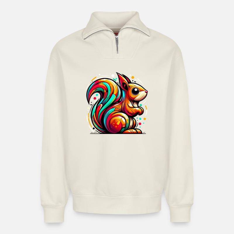 Squirrel - Relaxed Unisex Organic Half Zip Sweatshirt – by SPREAD - off white