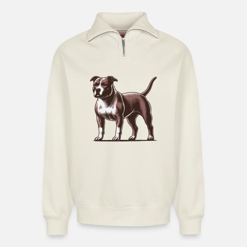 Pitbull - Relaxed Unisex Organic Half Zip Sweatshirt – von SPREAD - Naturweiß