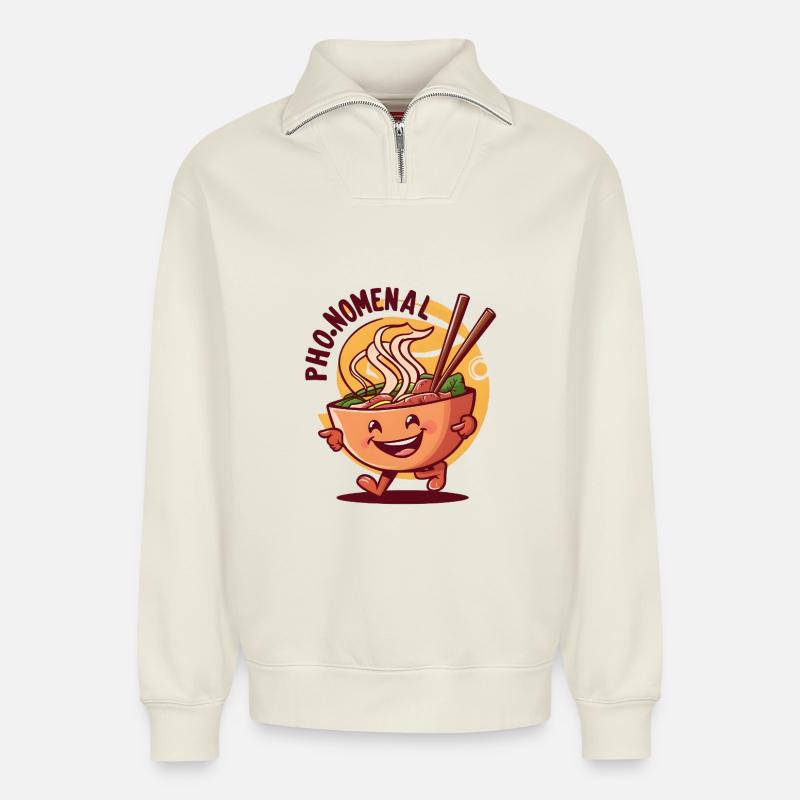 Pho-nomenal  - Relaxed Unisex Organic Half Zip Sweatshirt – von SPREAD - Naturweiß