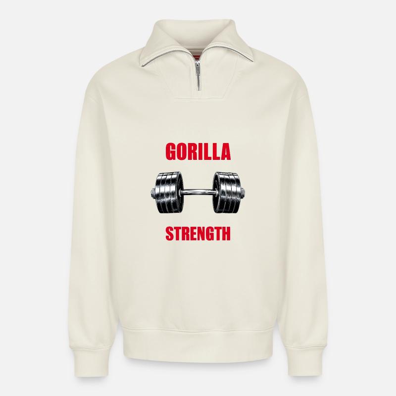 Gorilla Strength - Relaxed Unisex Organic Half Zip Sweatshirt – von SPREAD - Naturweiß