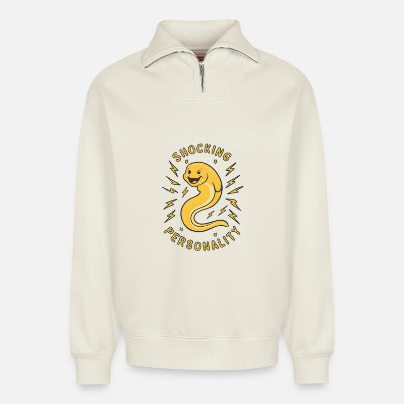 Shocking Personality - Relaxed Unisex Organic Half Zip Sweatshirt – by SPREAD - off white
