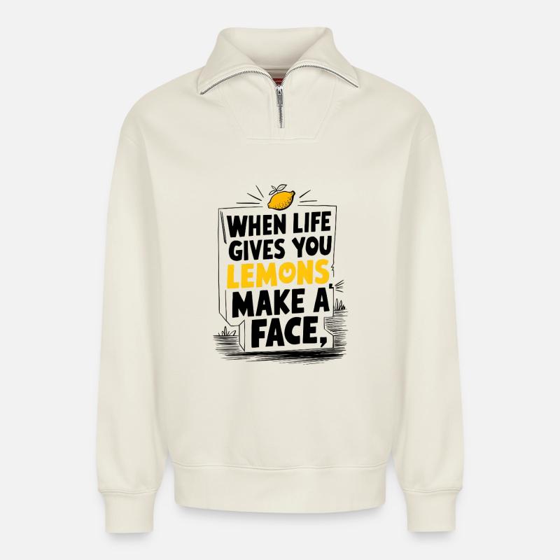 Make a Face - Relaxed Unisex Organic Half Zip Sweatshirt – by SPREAD - off white