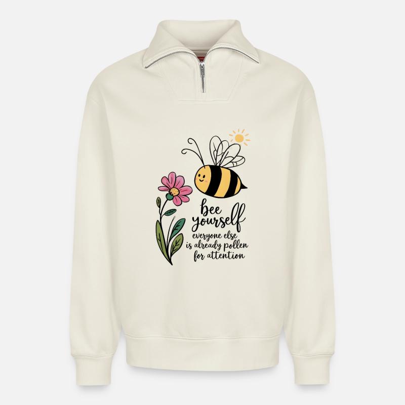 Bee Yourself - Relaxed Unisex Organic Half Zip Sweatshirt – von SPREAD - Naturweiß