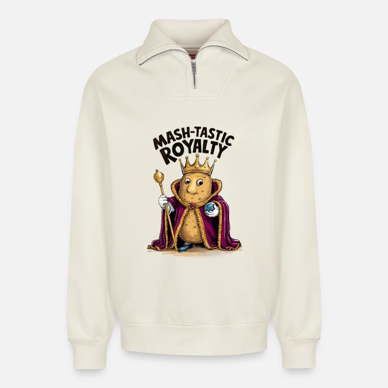 Mash-tastic Potato King - Relaxed Unisex Organic Half Zip Sweatshirt – von SPREAD - Naturweiß