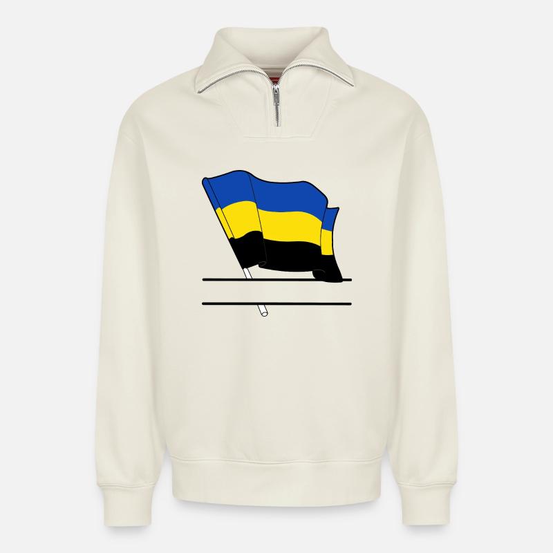 Drapeau Canton de Gueldre - Sweat unisexe décontracté en coton biologique à demi-zip – de SPREAD - blanc cassé