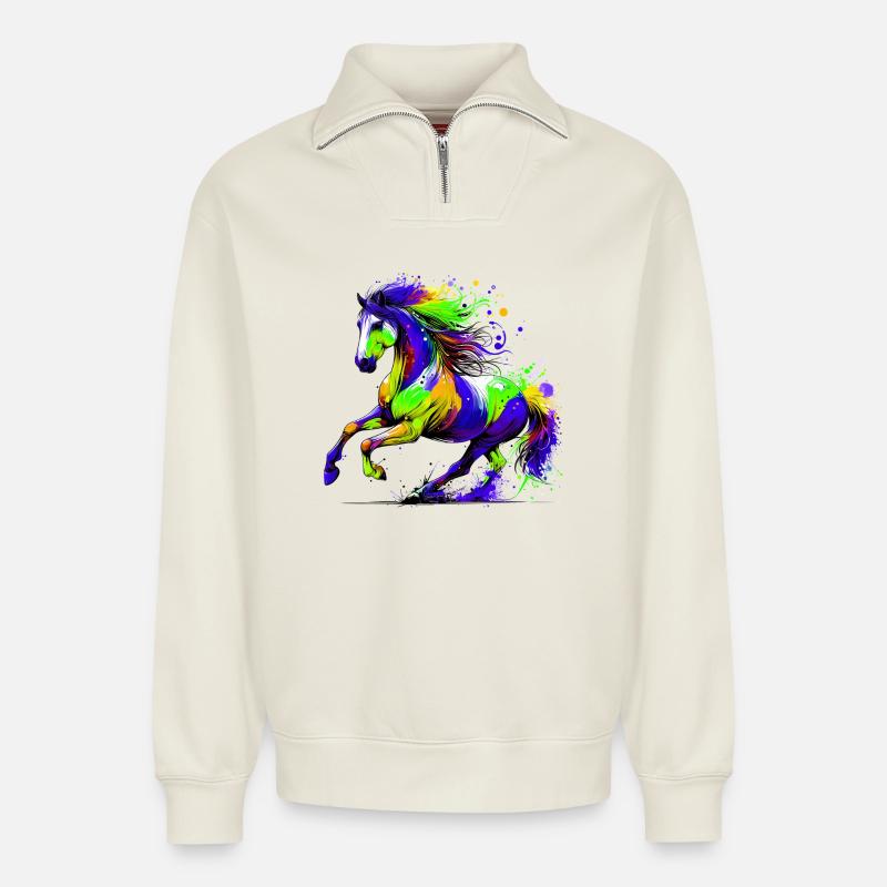 Pferd - Relaxed Unisex Organic Half Zip Sweatshirt – von SPREAD - Naturweiß