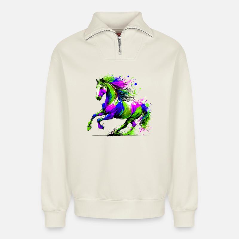 Pferd - Relaxed Unisex Organic Half Zip Sweatshirt – von SPREAD - Naturweiß
