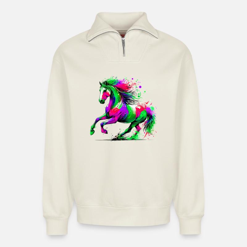 Pferd - Relaxed Unisex Organic Half Zip Sweatshirt – von SPREAD - Naturweiß