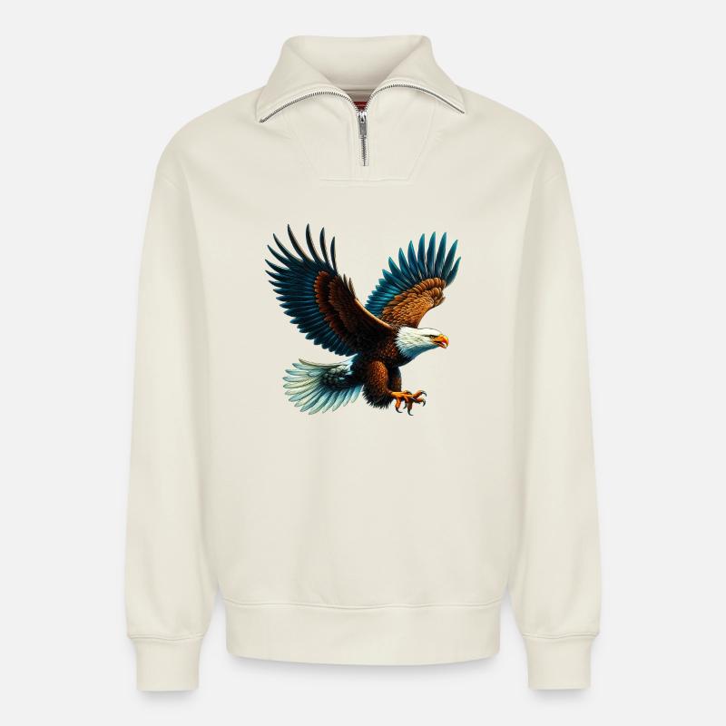 Eagle - Relaxed Unisex Organic Half Zip Sweatshirt – by SPREAD - off white