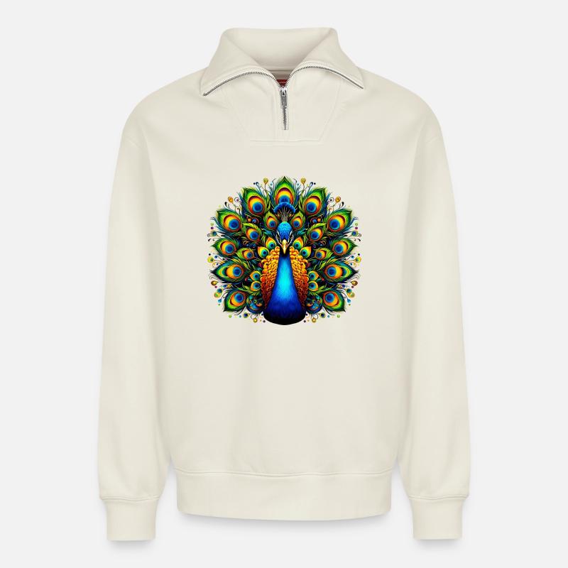 Peacock - Relaxed Unisex Organic Half Zip Sweatshirt – by SPREAD - off white