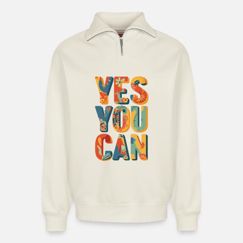 Positive vibes - Relaxed Unisex Organic Half Zip Sweatshirt – von SPREAD - Naturweiß
