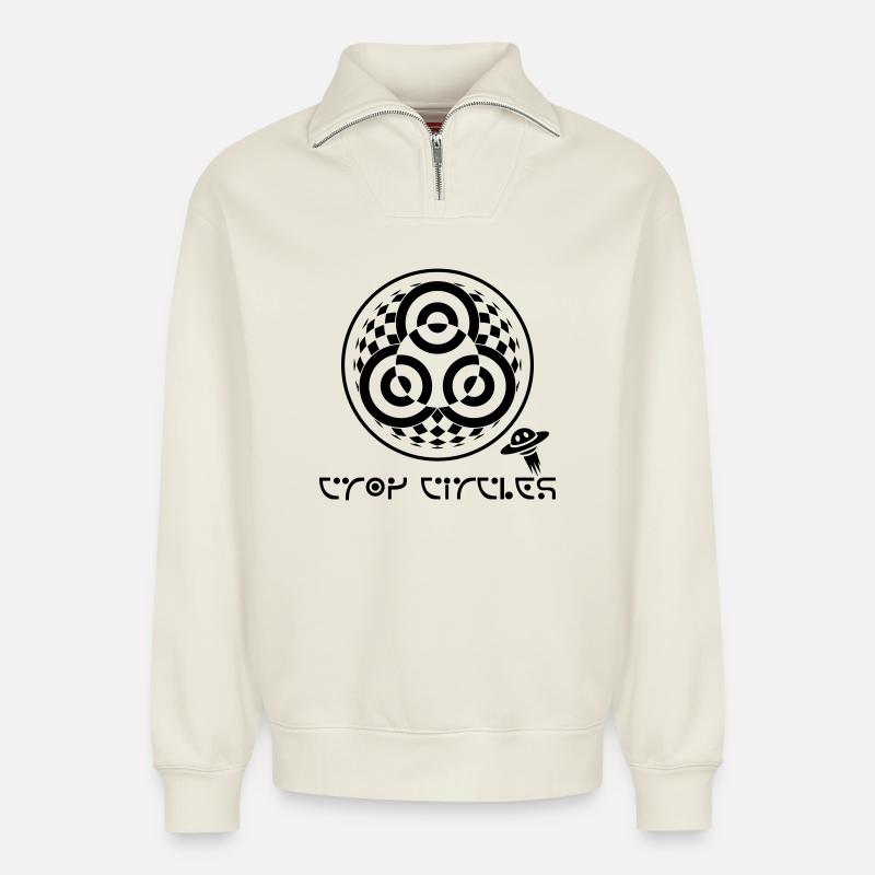 Psychedelic Trinity Crop Circle - Relaxed Unisex Organic Half Zip Sweatshirt – by SPREAD - off white