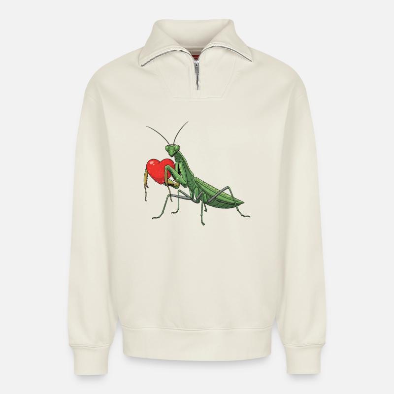 Praying Mantis - Relaxed Unisex Organic Half Zip Sweatshirt – by SPREAD - off white