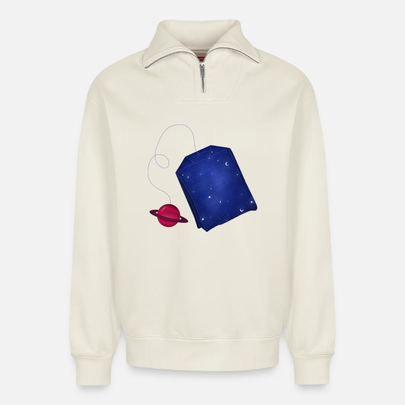 Weltraum-Tee - Relaxed Unisex Organic Half Zip Sweatshirt – von SPREAD - Naturweiß