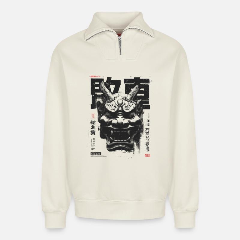 Oni MAsk - Relaxed Unisex Organic Half Zip Sweatshirt – von SPREAD - Naturweiß