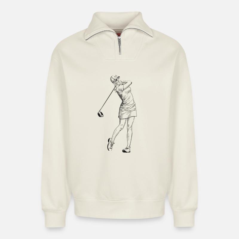 Golfspielerin - Relaxed Unisex Organic Half Zip Sweatshirt – von SPREAD - Naturweiß