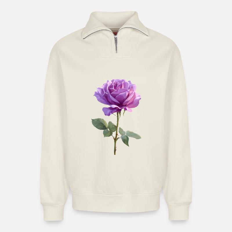 Violette Lila Rose - Relaxed Unisex Organic Half Zip Sweatshirt – von SPREAD - Naturweiß