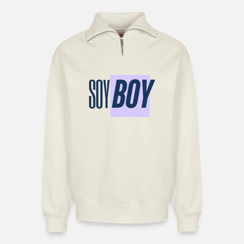 Soy Boy - Soja Bub - Veggie Design - Relaxed Unisex Organic Half Zip Sweatshirt – von SPREAD - Naturweiß