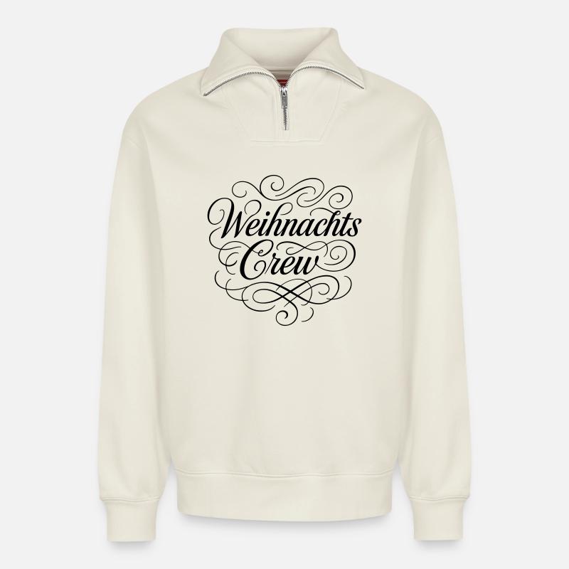 Weihnachts Team Weihnachten - Relaxed Unisex Organic Half Zip Sweatshirt – von SPREAD - Naturweiß