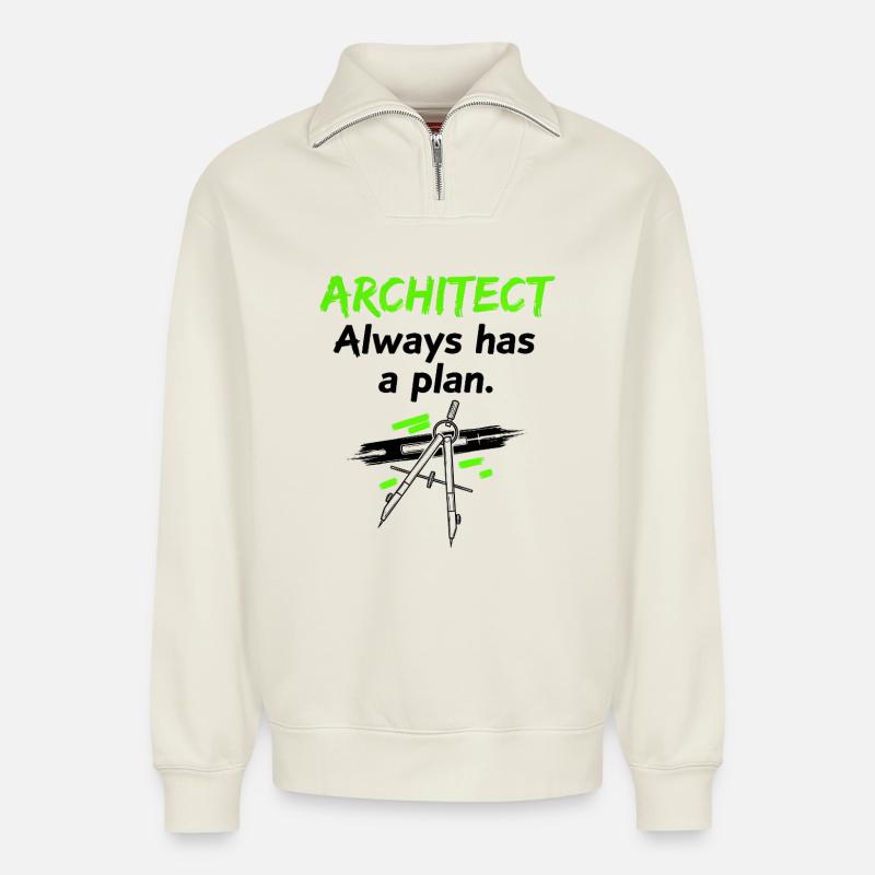 Architekt mit Plan - Relaxed Unisex Organic Half Zip Sweatshirt – von SPREAD - Naturweiß