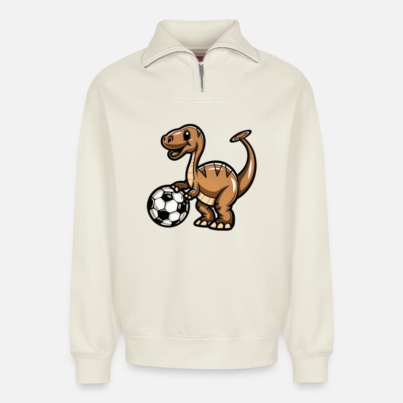 Dino Soccer Comic - Relaxed Unisex Organic Half Zip Sweatshirt – von SPREAD - Naturweiß