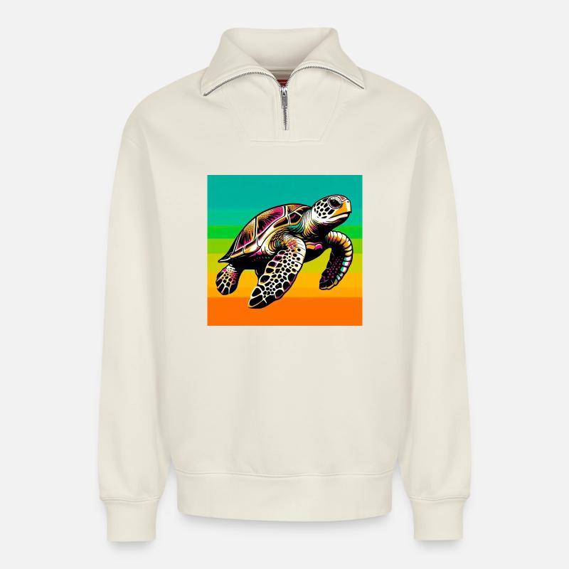 turtle - Relaxed Unisex Organic Half Zip Sweatshirt – by SPREAD - off white